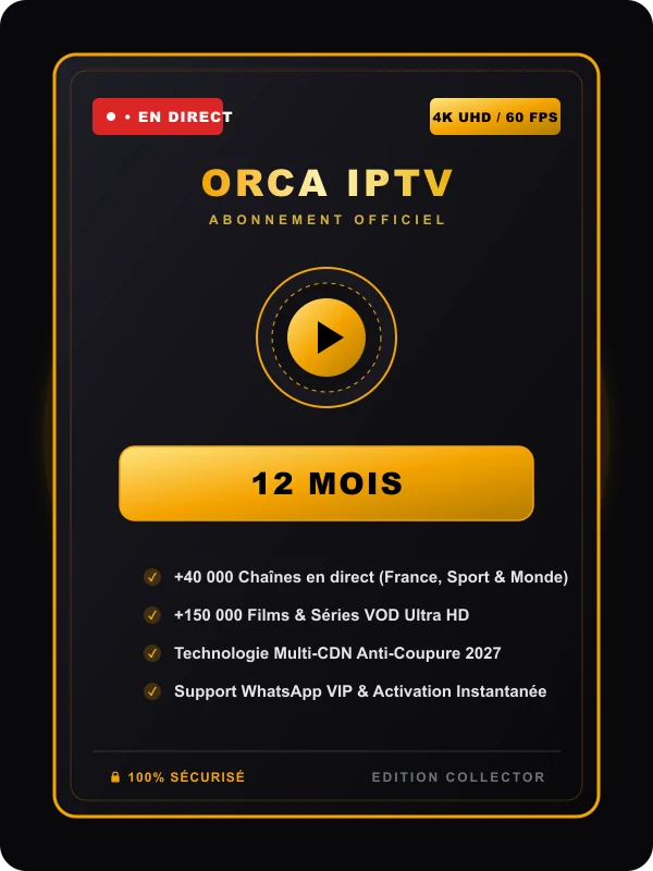 Boîte officielle Abonnement Orca IPTV 12 Mois 4K Ultra HD